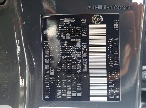 4T1DAACK8TU672561 2026 TOYOTA CAMRY Серый Вид наклейки с VIN-кодом
