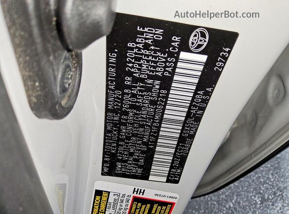 4T1FZ1FB4MU062218 2021 TOYOTA AVALON Серый Вид подкапотного пространства