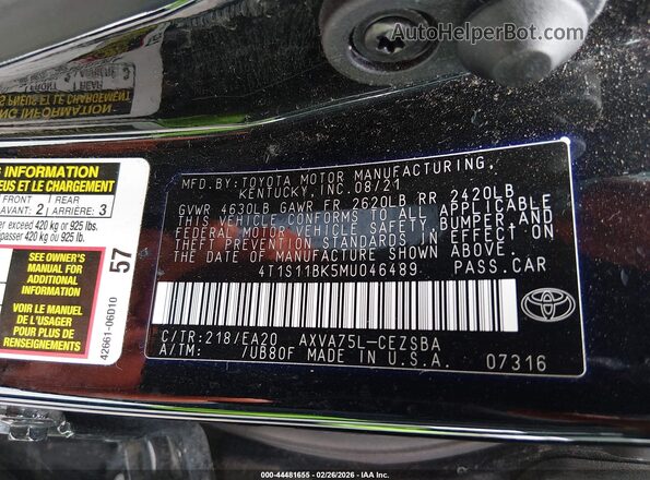 4T1S11BK5MU046489 2021 TOYOTA CAMRY Black Вид підкапотного простору