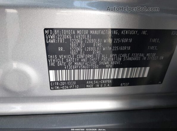 4T3E6RFV5NU077090 2022 TOYOTA RAV4 HYBRID Gray Widok komory silnika