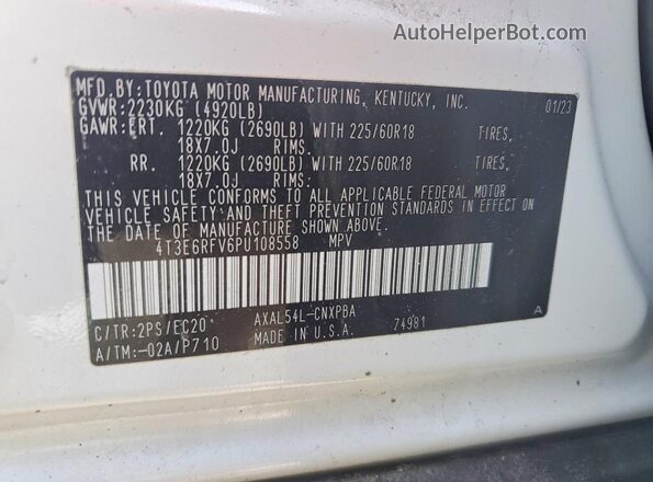 4T3E6RFV6PU108558 2023 TOYOTA RAV4 Черный Вид наклейки с VIN-кодом