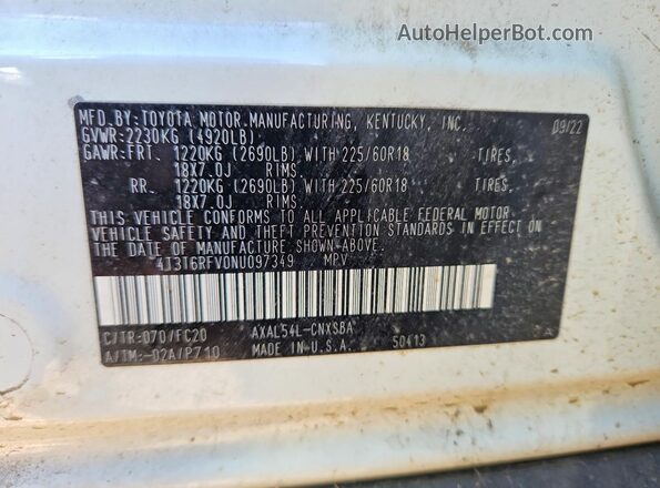 4T3T6RFV0NU097349 2022 TOYOTA RAV4 Белый Вид подкапотного пространства