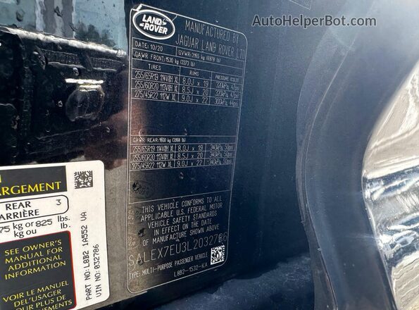 SALEX7EU3L2032786 2020 LAND ROVER DEFENDER Черный Вид задней части салона