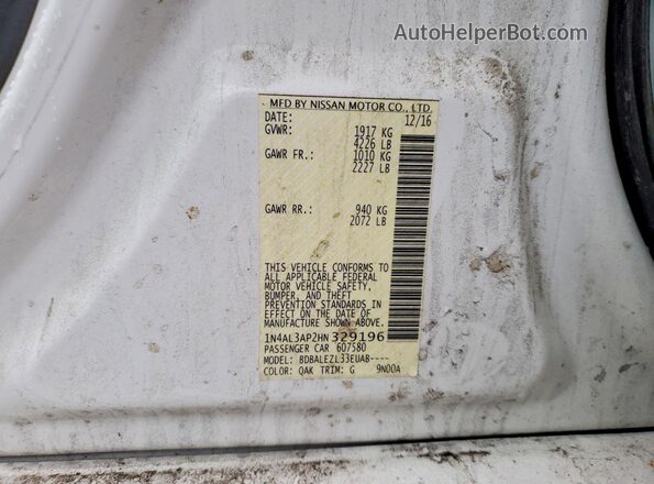 1N4AL3AP2HN329196 2017 NISSAN ALTIMA White VIN sticker view