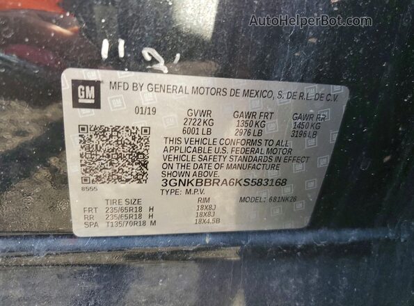 3GNKBBRA6KS583168 2019 CHEVROLET BLAZER Черный Панорамный вид салона 360°