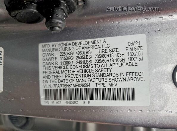 7FART6H81ME029594 2021 HONDA CRV Серебряный Вид наклейки с VIN-кодом