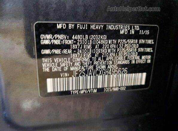 JF2SJAVCXGH495626 2016 SUBARU FORESTER 2.5I TO Серый Вид наклейки с VIN-кодом