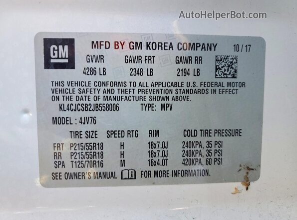 KL4CJCSB2JB558006 2018 BUICK ENCORE Белый 