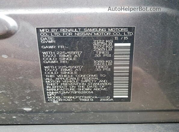 KNMAT2MV7GP626014 2016 NISSAN ROGUE Gray Vista interior de 360 grados