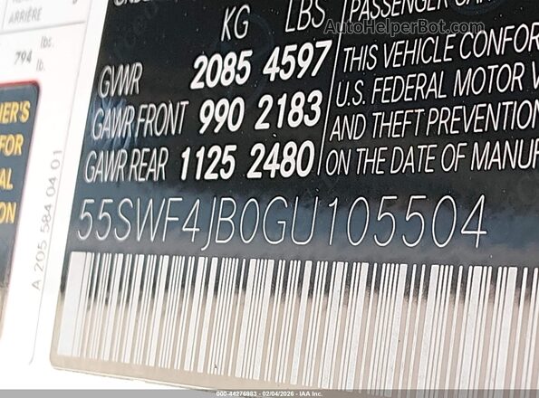 55SWF4JB0GU105504 2016 MERCEDES-BENZ C-CLASS White Widok komory silnika