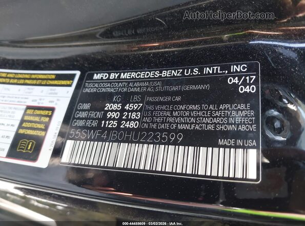 55SWF4JB0HU223599 2017 MERCEDES-BENZ C-CLASS Black Widok komory silnika