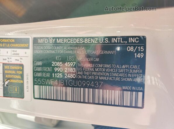 55SWF4JB1GU099437 2016 MERCEDES-BENZ C White Widok komory silnika