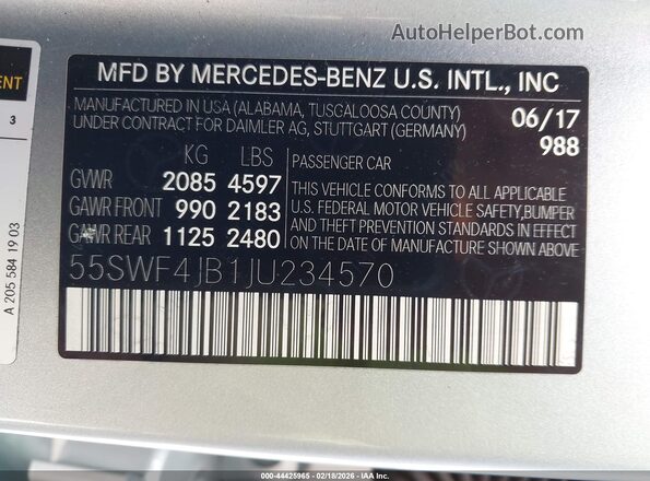 55SWF4JB1JU234570 2018 MERCEDES-BENZ C-CLASS Light Blue Engine compartment view