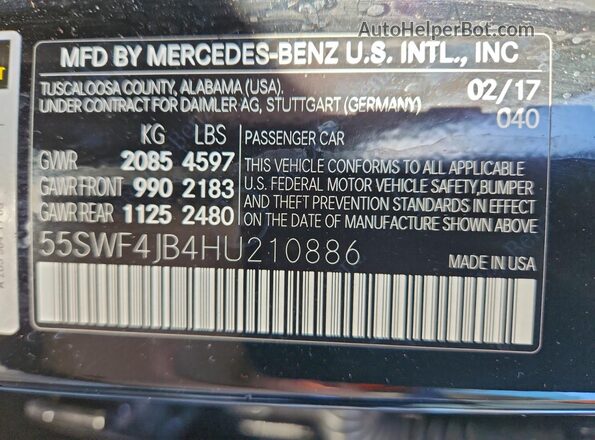 55SWF4JB4HU210886 2017 MERCEDES-BENZ C Black Vista del compartimento del motor