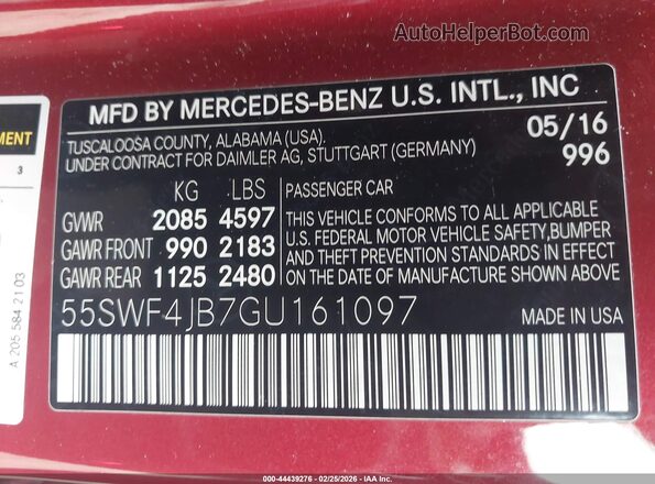 55SWF4JB7GU161097 2016 MERCEDES-BENZ C-CLASS Red ძრავის განყოფილების ხედი