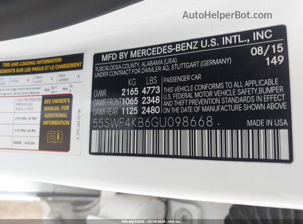 55SWF4KB6GU098668 2016 MERCEDES-BENZ C-CLASS Белый Вид подкапотного пространства