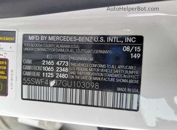 55SWF4KB7GU103098 2016 MERCEDES-BENZ C White Вид підкапотного простору