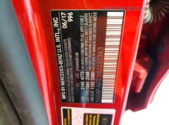 55SWF4KB7HU232363 2017 MERCEDES-BENZ C Red ძრავის განყოფილების ხედი