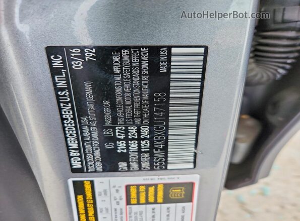 55SWF4KBXGU147158 2016 MERCEDES-BENZ C Charcoal Вид підкапотного простору