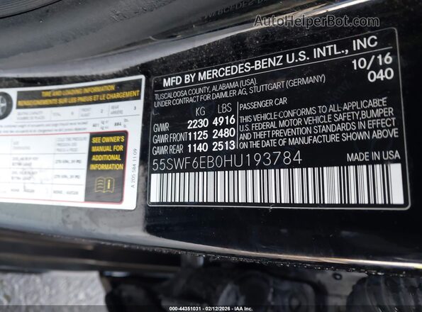 55SWF6EB0HU193784 2017 MERCEDES-BENZ AMG C 43 Black Engine compartment view