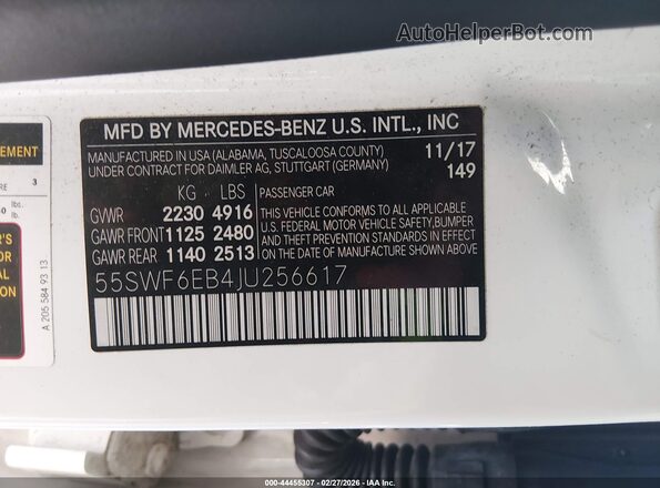 55SWF6EB4JU256617 2018 MERCEDES-BENZ AMG C 43 White Вид підкапотного простору