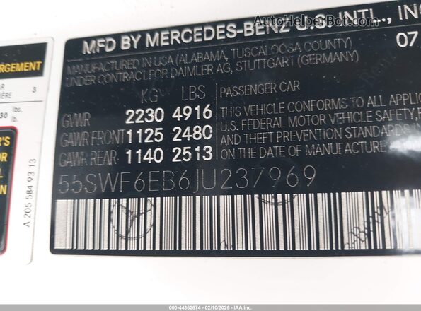 55SWF6EB6JU237969 2018 MERCEDES-BENZ AMG C 43 White Вид підкапотного простору