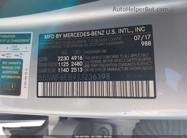55SWF6EB9JU236198 2018 MERCEDES-BENZ AMG C 43 Gray Widok komory silnika