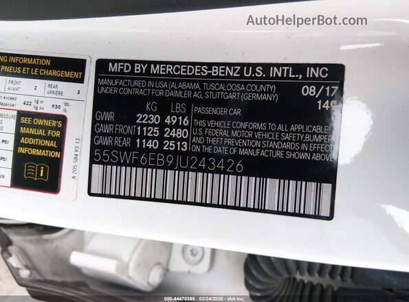 55SWF6EB9JU243426 2018 MERCEDES-BENZ AMG C 43 Gray Vista del compartimento del motor
