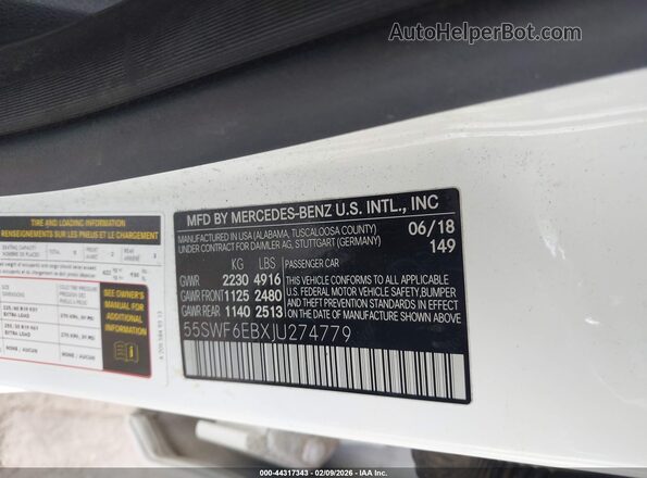 55SWF6EBXJU274779 2018 MERCEDES-BENZ AMG C 43 White Vista del compartimento del motor