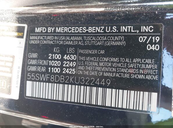 55SWF8DB2KU322449 2019 MERCEDES-BENZ C-CLASS Black Widok komory silnika