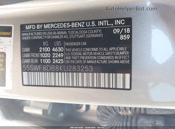 55SWF8DB8KU283253 2019 MERCEDES-BENZ C-CLASS Silver Շարժիչի բաժամունքի տեսք