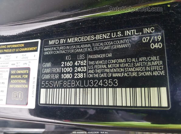 55SWF8EBXLU324353 2020 MERCEDES-BENZ C-CLASS Black ძრავის განყოფილების ხედი