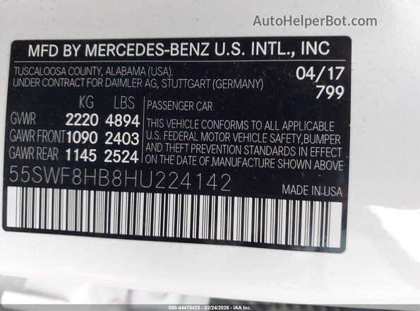 55SWF8HB8HU224142 2017 MERCEDES-BENZ AMG C 63 Green Вид підкапотного простору