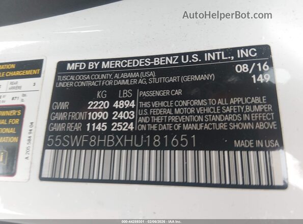 55SWF8HBXHU181651 2017 MERCEDES-BENZ AMG C 63 Белый Вид подкапотного пространства