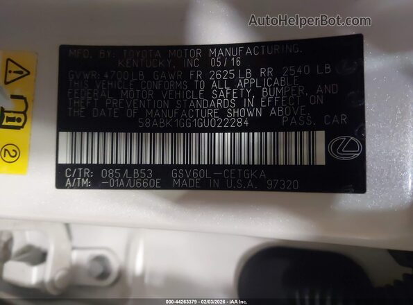 58ABK1GG1GU022284 2016 LEXUS ES 350 Белый Вид подкапотного пространства