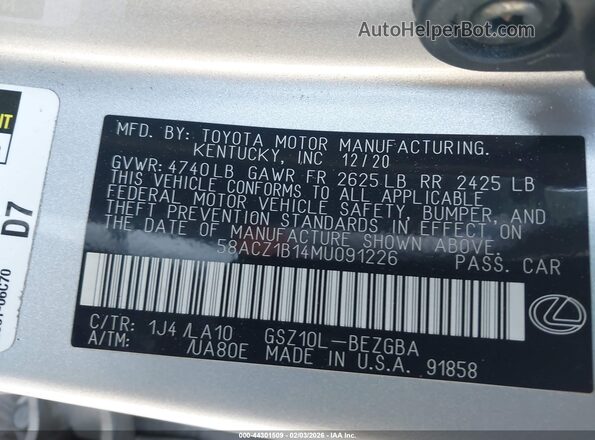58ACZ1B14MU091226 2021 LEXUS ES 350 Silver Вид підкапотного простору