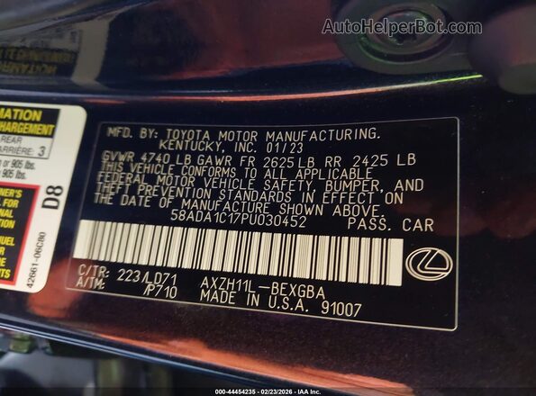 58ADA1C17PU030452 2023 LEXUS ES 300H Черный Вид подкапотного пространства