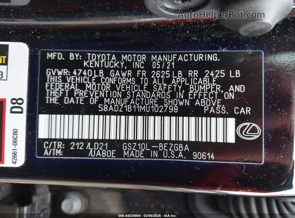 58ADZ1B11MU102798 2021 LEXUS ES 350 Black Widok komory silnika