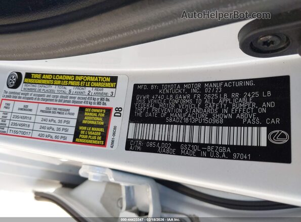 58ADZ1B13PU150968 2023 LEXUS ES 350 White Vista del compartimento del motor