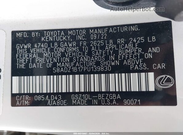 58ADZ1B17PU139830 2023 LEXUS ES 350 Белый Вид подкапотного пространства