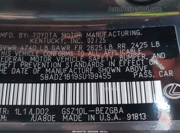 58ADZ1B19SU199455 2025 LEXUS ES 350 Черный Вид подкапотного пространства