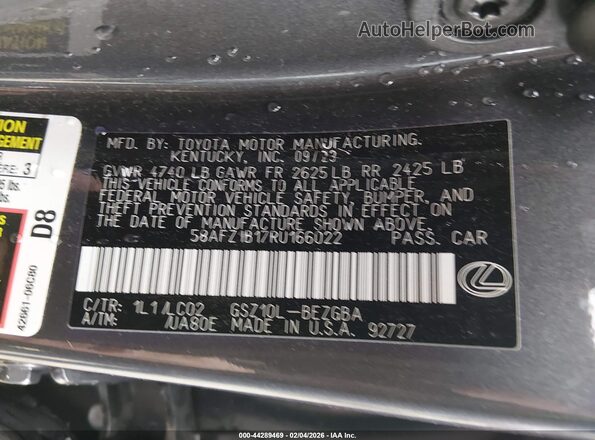 58AFZ1B17RU166022 2024 LEXUS ES 350 Серый Вид подкапотного пространства