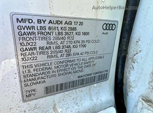 WA1CWBF1XMD021700 2021 AUDI SQ8 Белый Вид задней части салона