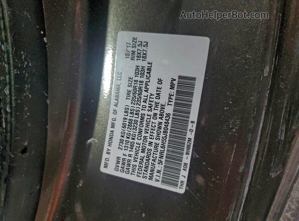 5FNRL6H55JB048436 2018 HONDA ODYSSEY Gray VIN კოდის სტიკერის ხედი