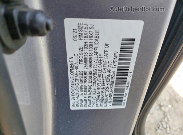 5FNRL6H5XNB025854 2022 HONDA ODYSSEY Серебряный Панорамный вид салона 360°