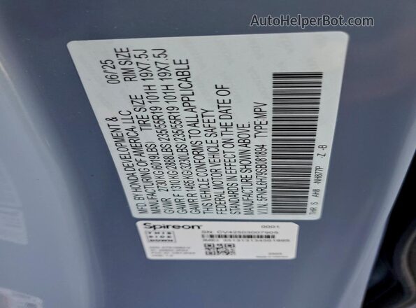 5FNRL6H79SB081894 2025 HONDA ODYSSEY Gray Vista de la etiqueta del VIN