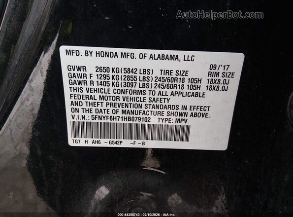 5FNYF6H71HB079102 2017 HONDA PILOT Зеленый Вид подкапотного пространства