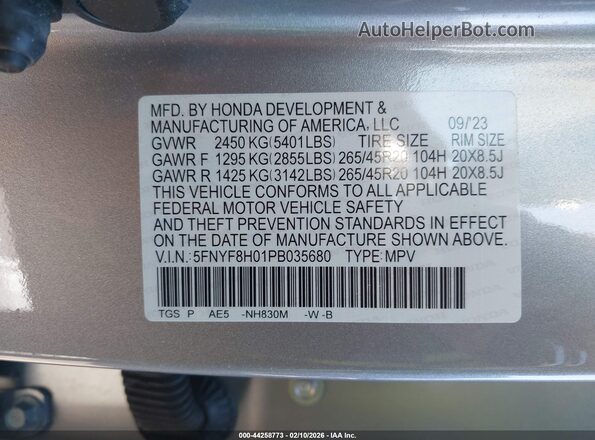 5FNYF8H01PB035680 2023 HONDA PASSPORT Серебряный Вид подкапотного пространства