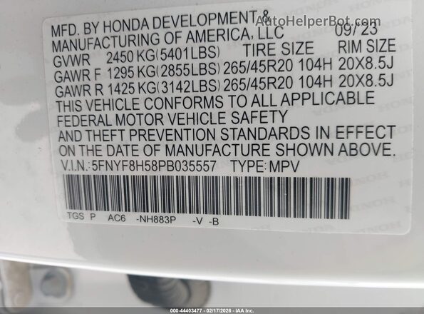 5FNYF8H58PB035557 2023 HONDA PASSPORT White Շարժիչի բաժամունքի տեսք