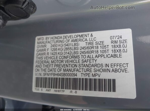 5FNYF8H64SB000094 2025 HONDA PASSPORT Light Blue Вид подкапотного пространства